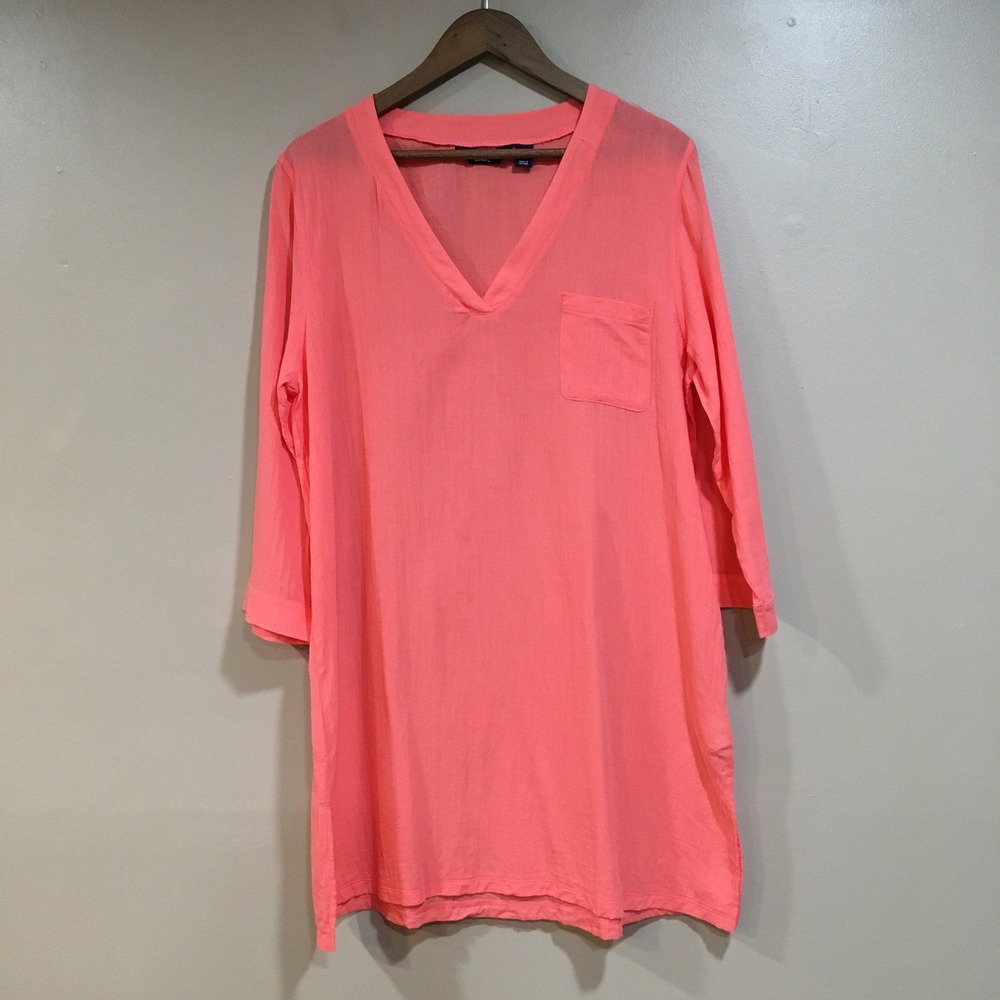Lands End Lightweight Tunic Swim Coverup Women M Coral Pink Coastal Beach Resort